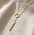 Gold Circle Bar Lariat Necklace